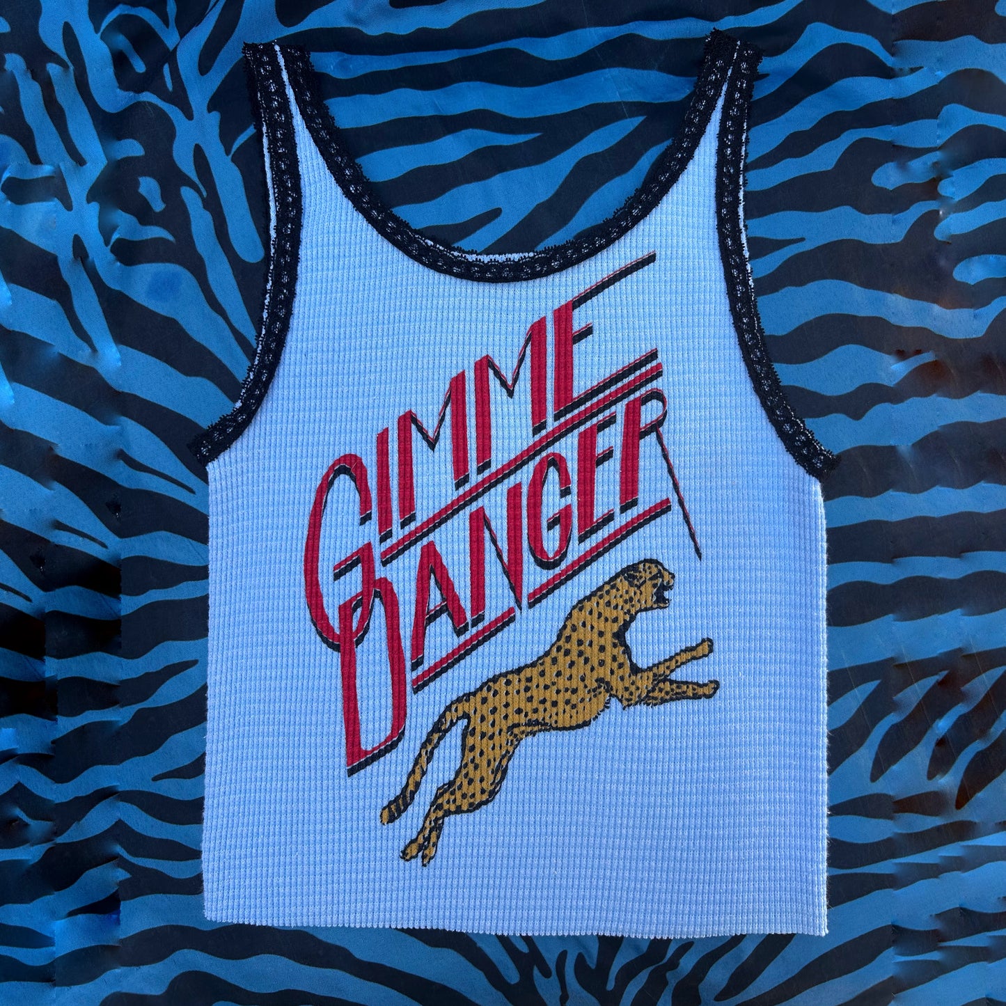 Gimme Danger Cheetah Blue Small Cropped Tank