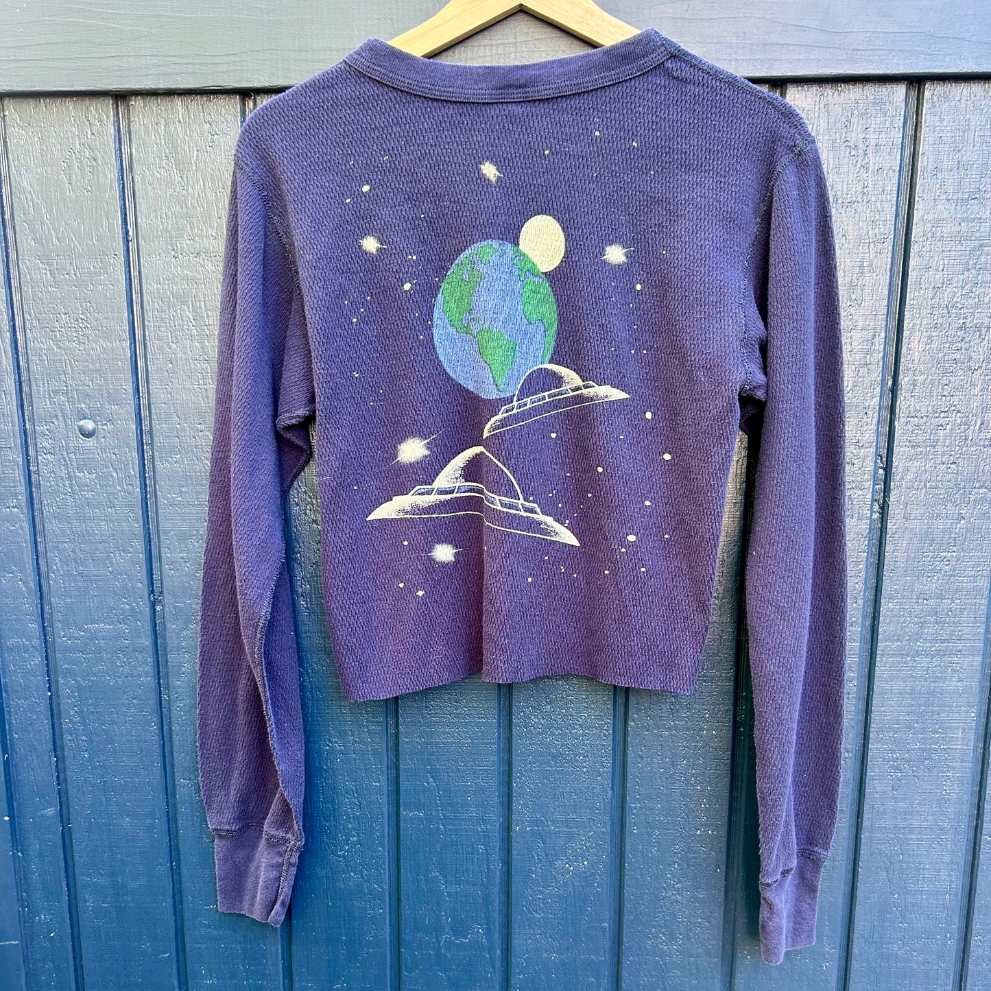 'Party's Over' Blue Large Cropped Thermal Shirt