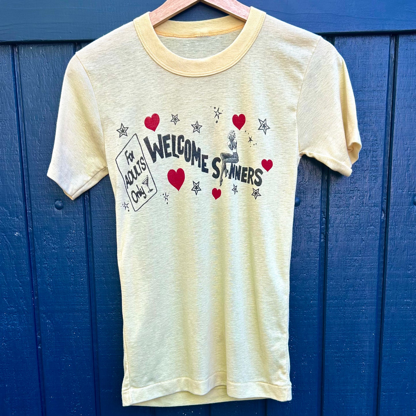 Welcome Sinners Vintage Small Yellow Tee