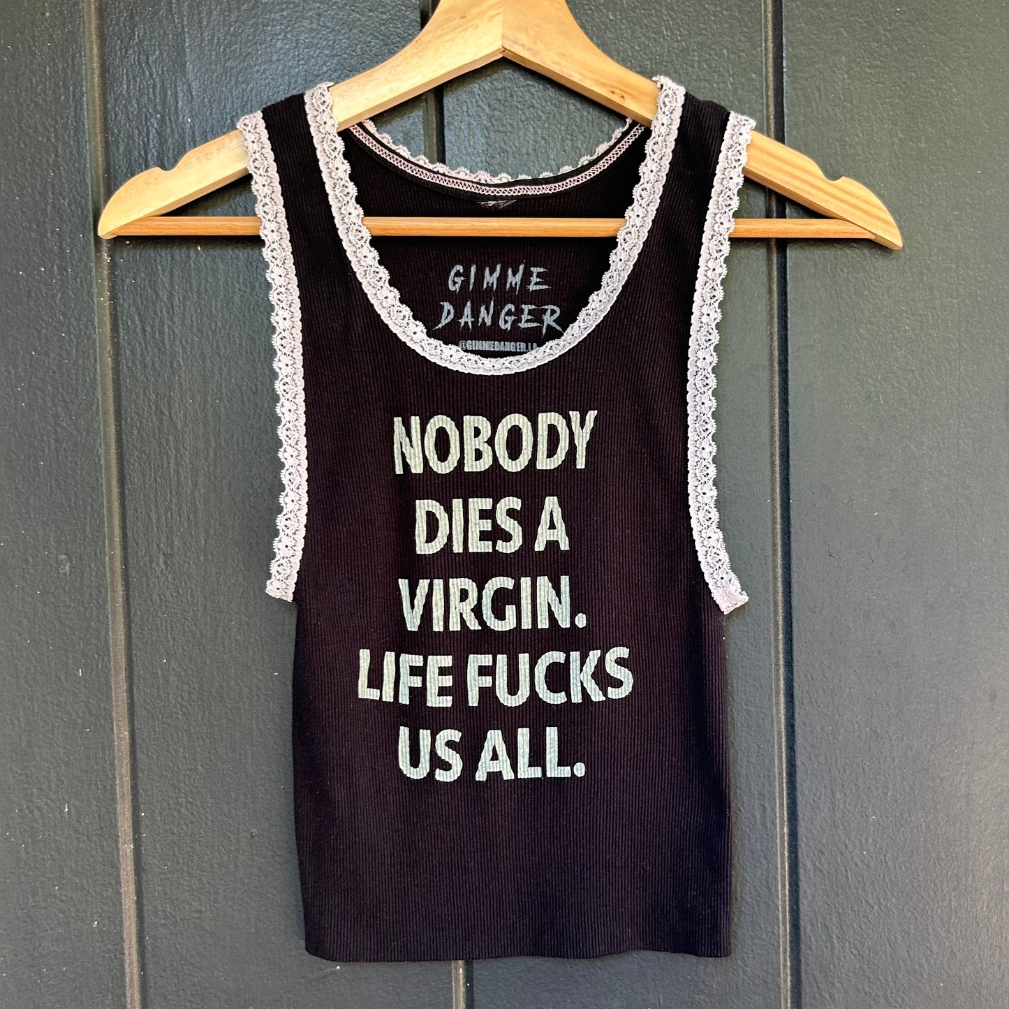 Nobody Dies A Virgin Medium Black Laced Crop Top