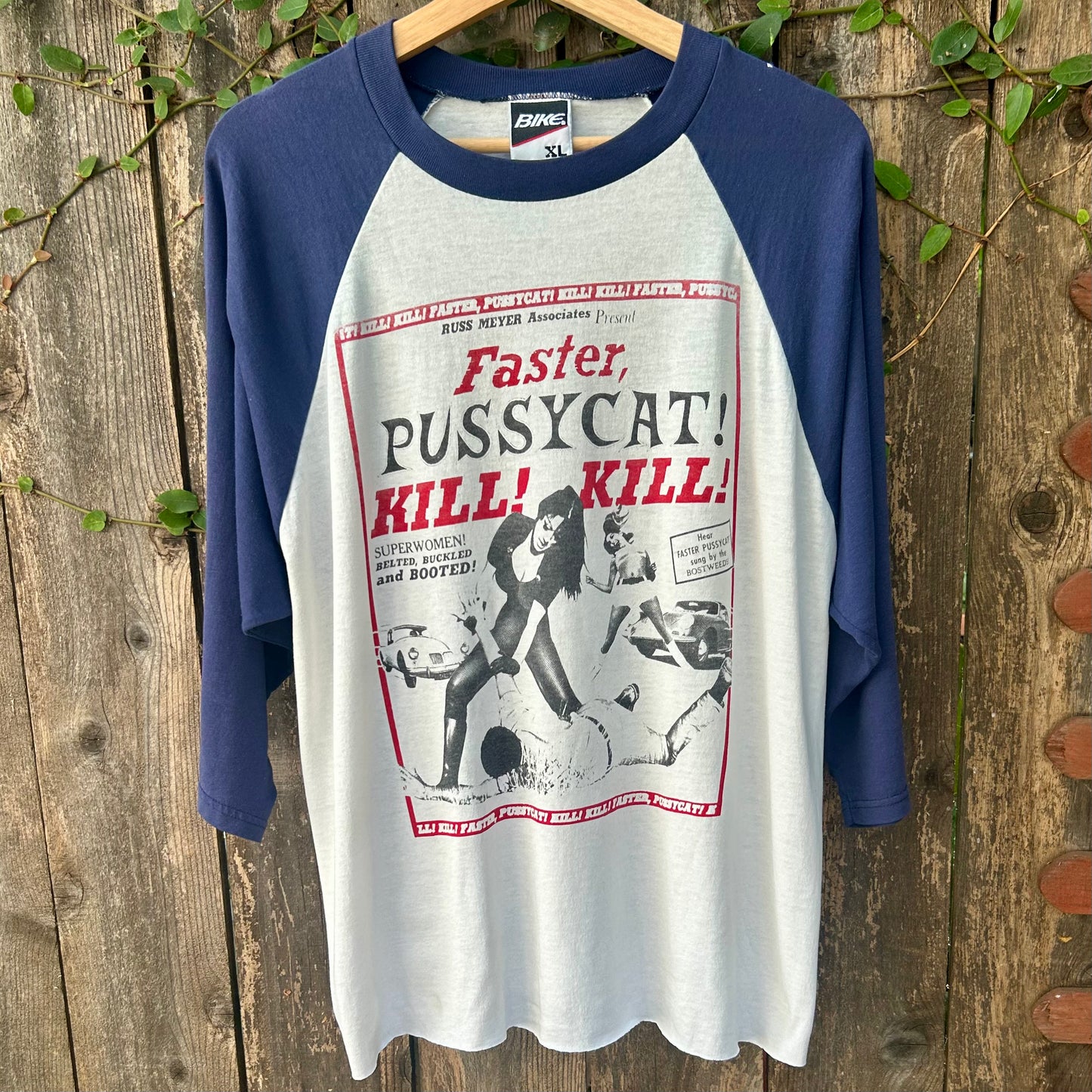 Faster, Pussycat! Kill! Kill! Blue and White Vintage XL Baseball Shirt