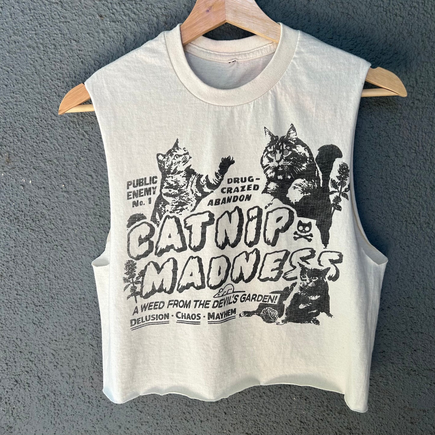 Catnip Madness White Cropped Medium Tank Top