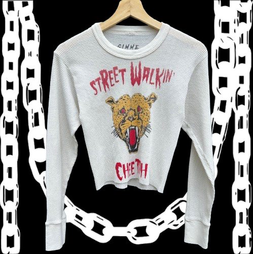 Gimme Danger 'Street Walkin' Cheetah' Long Sleeve Cropped Medium Thermal Shirt