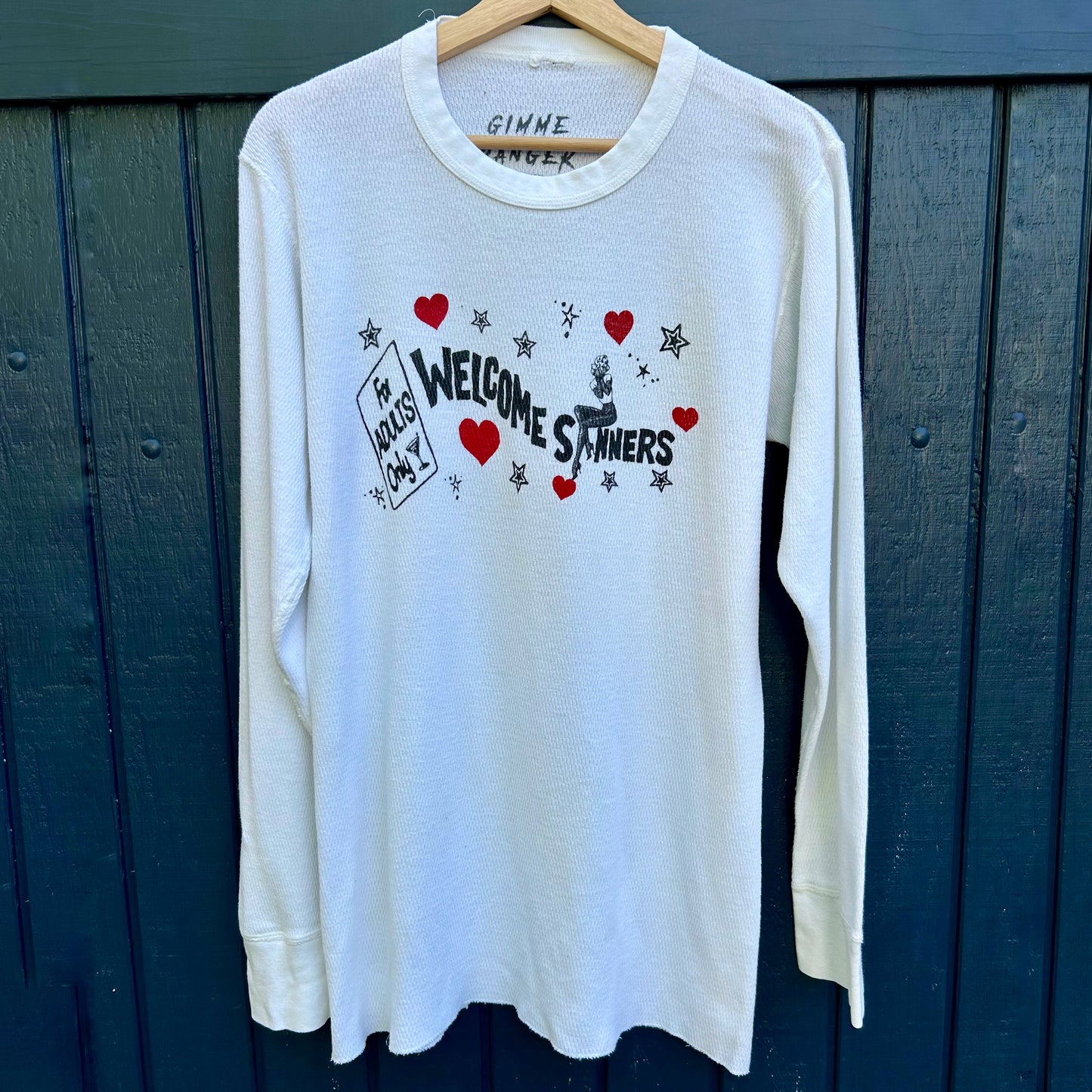 Gimme Danger 'Welcome Sinners' Long Sleeved Large White Thermal Shirt