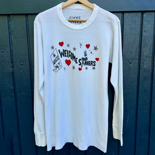 Gimme Danger 'Welcome Sinners' Long Sleeved Large White Thermal Shirt