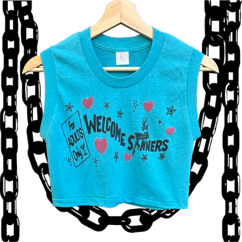 Welcome Sinners Blue Vintage XS Cropped Tank Top