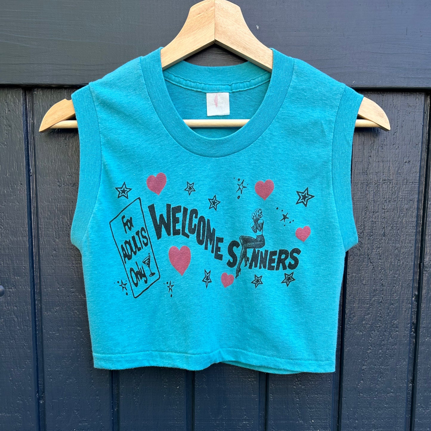 Welcome Sinners Blue Vintage XS Cropped Tank Top