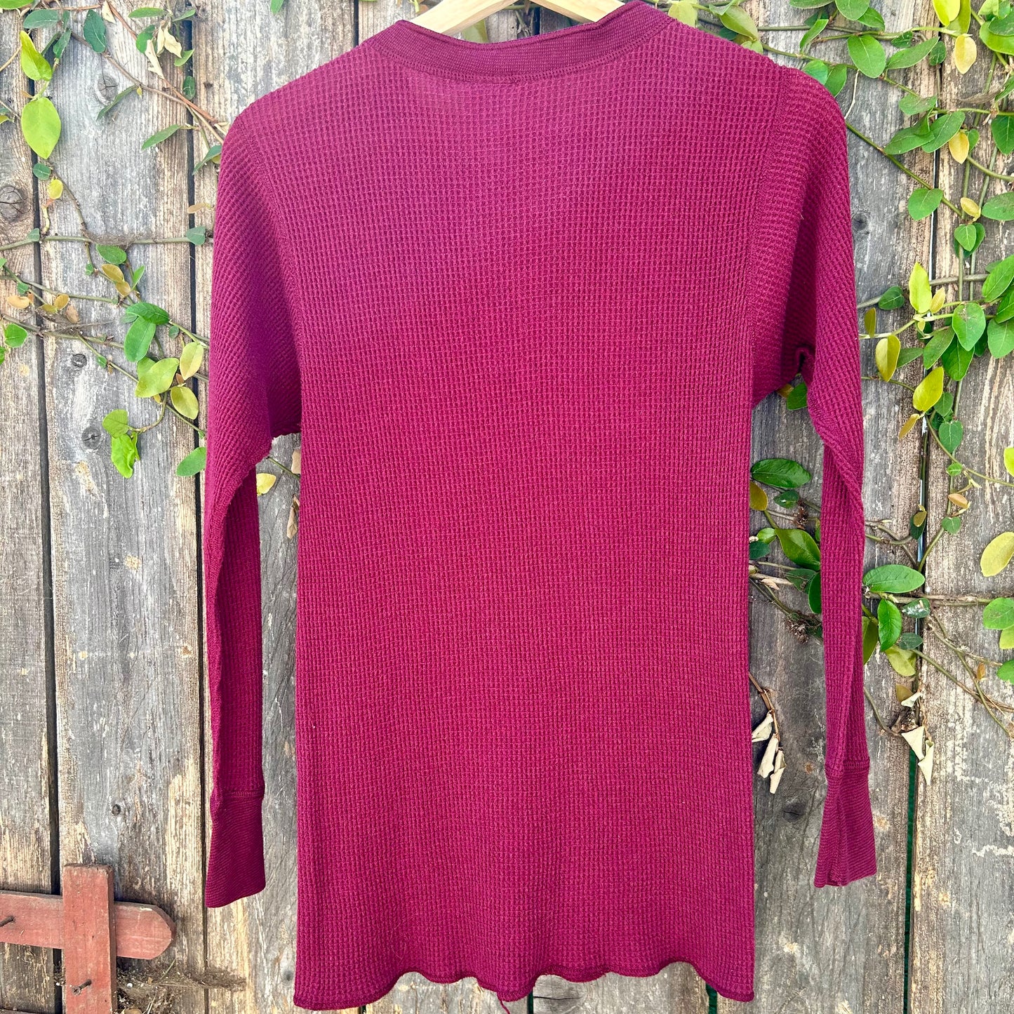 Tiger Embroidered Long Sleeve Small Maroon Thermal Shirt