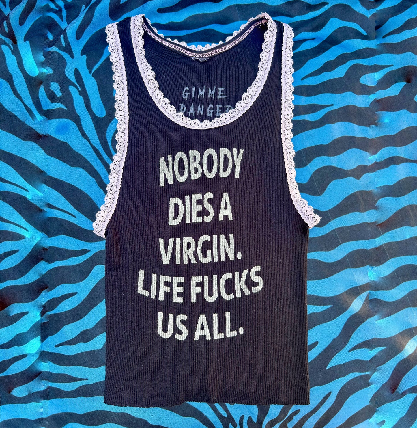 'Nobody Dies A Virgin' Small Black Ribbed Tank Top