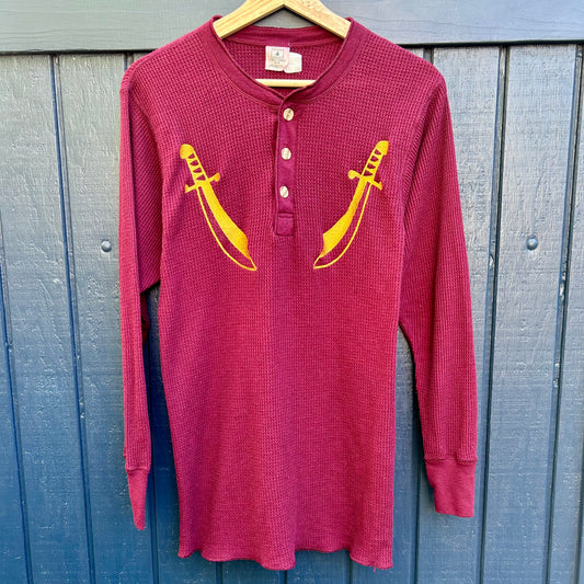 Embroidered Yellow Scimitar Maroon Medium Long-Sleeved Thermal Shirt