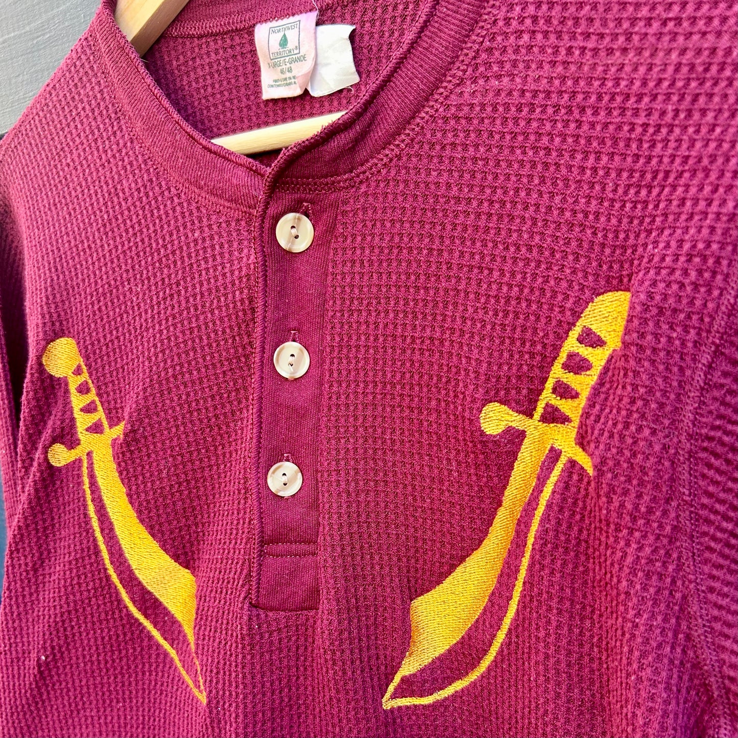 Embroidered Yellow Scimitar Maroon Medium Long-Sleeved Thermal Shirt