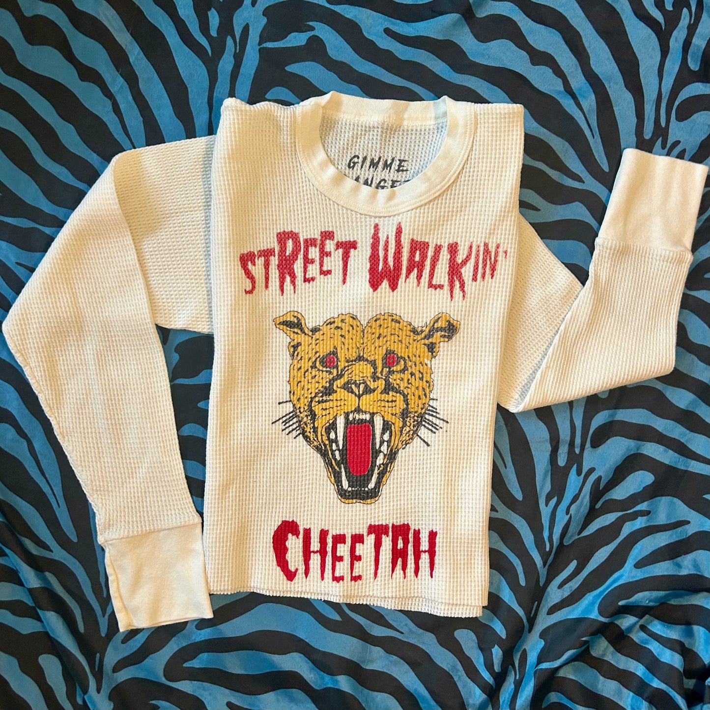 Gimme Danger 'Street Walkin' Cheetah' Long Sleeve Cropped Medium Thermal Shirt