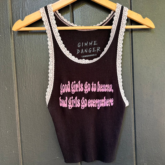 Good Girls Go To Heaven Medium Black Lace Tank Top