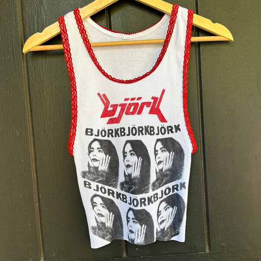 Björk White Large Laced Tank Top
