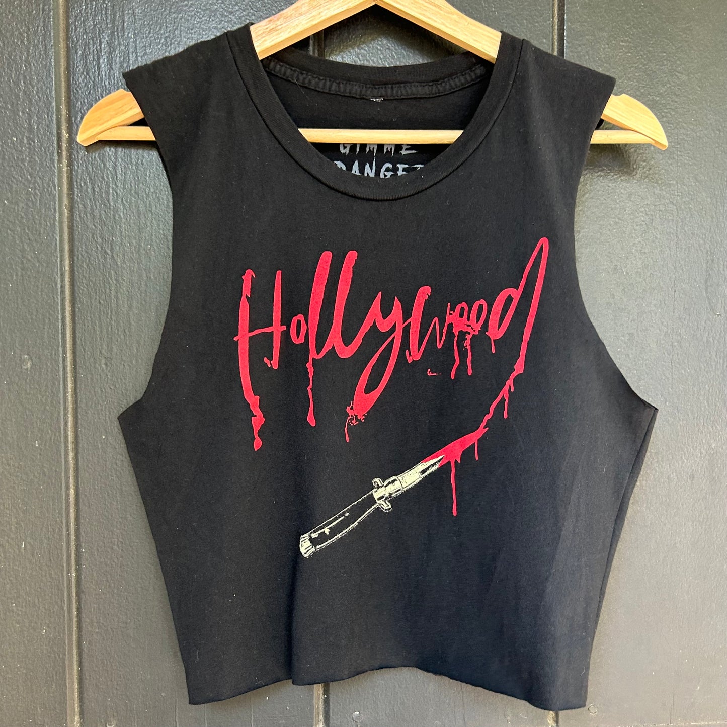 Gimme Danger Black 'Hollywood' Dagger Cropped Large Tank Top