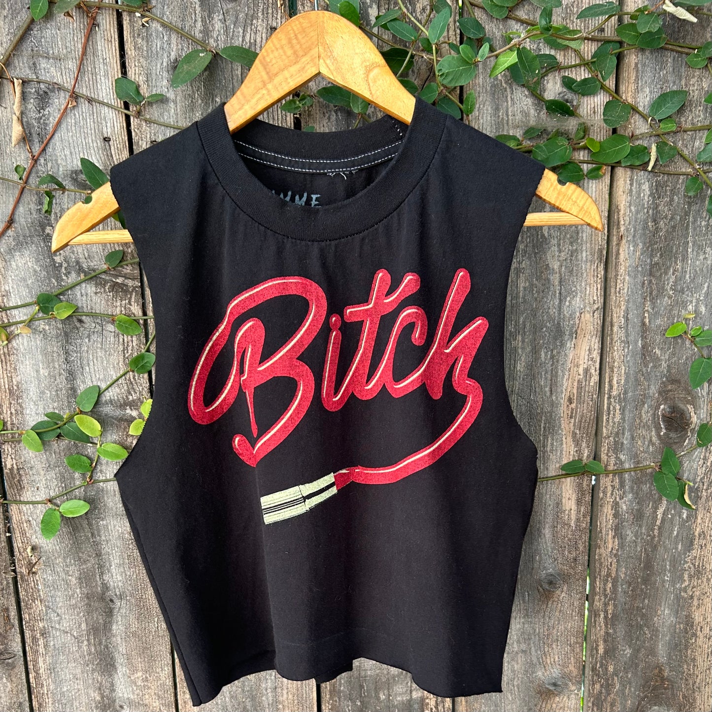 Gimme Danger Black 'Bitch' Medium Cropped Tank Top