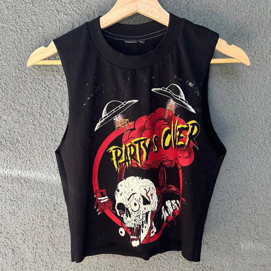 'Party's Over' Double-Sided Black Small Cropped Tank