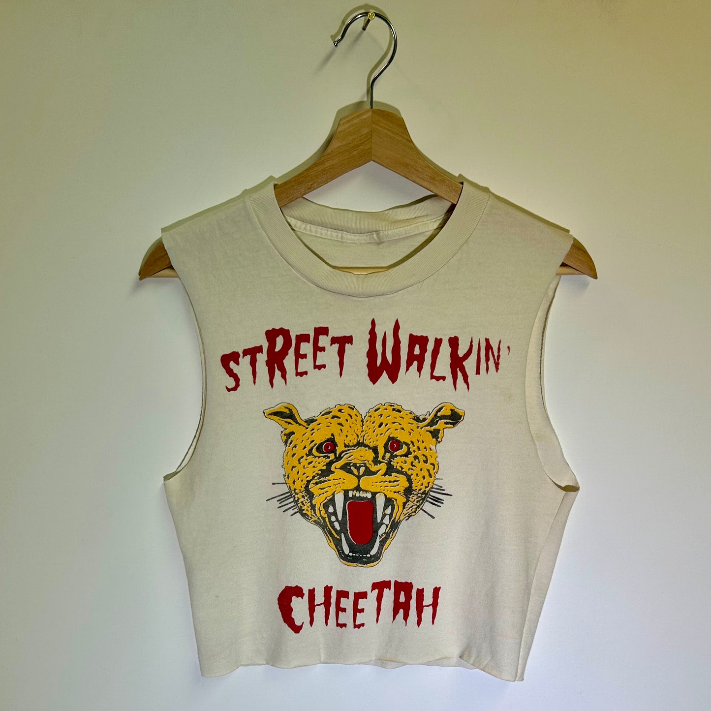 Gimme Danger 'Street Walkin' Cheetah' White Large Cropped Tank Top