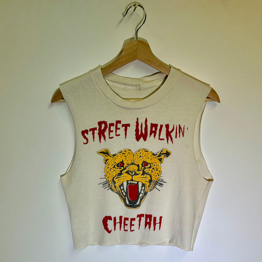 Gimme Danger 'Street Walkin' Cheetah' White Large Cropped Tank Top