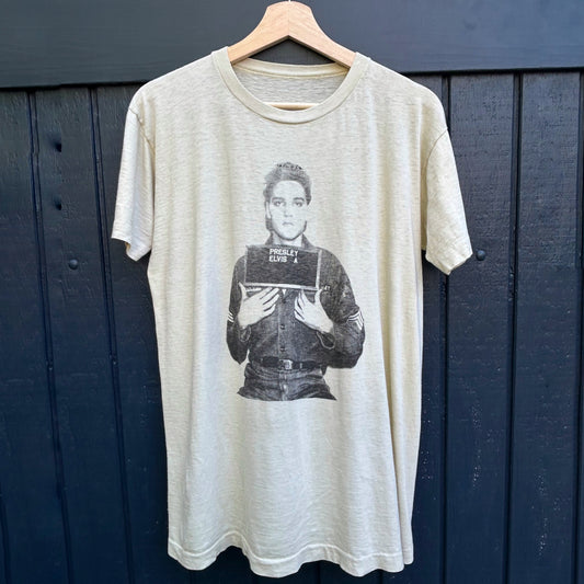 Elvis Presley Mugshot Off-White Vintage Large Tee Shirt